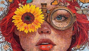 Mosaïque en céramique haut de gamme, détail de composition sur mesure pour un projet architectural