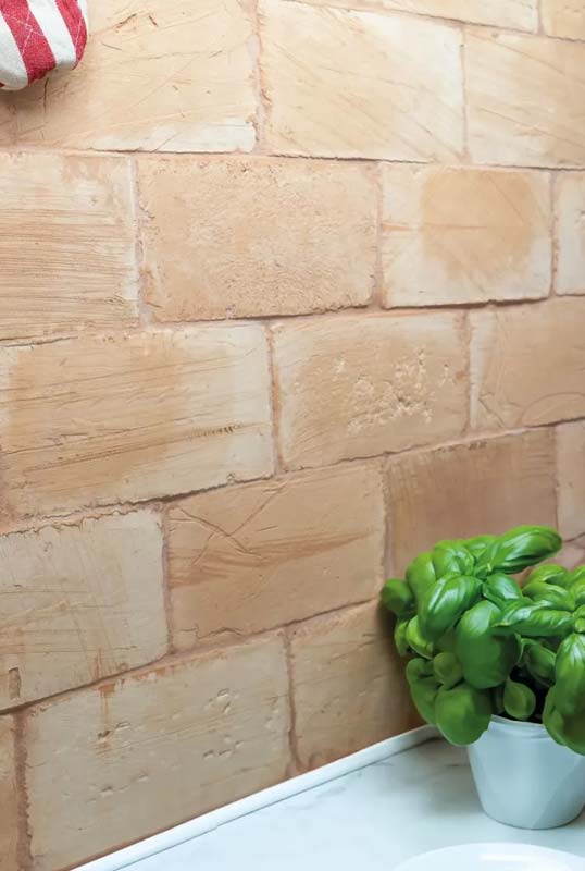 Patine naturelle de la terre cuite au fil du temps Mur en terre cuite naturelle aux nuances patinées illustrant l’évolution esthétique et l’entretien facile du matériau